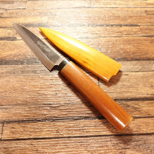 Kai Cut Petty Knife, Sharpened, Wooden Saya, Fruit & Garnish Knife, Stainless Steel, 95mm