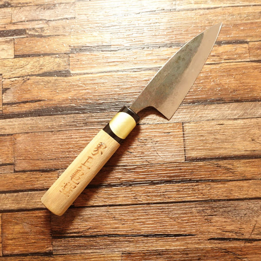 Sakai Masakame Aji-Kiri Knife, Sharpened, Kurouchi, Double-Edged, Tokusei, 105mm