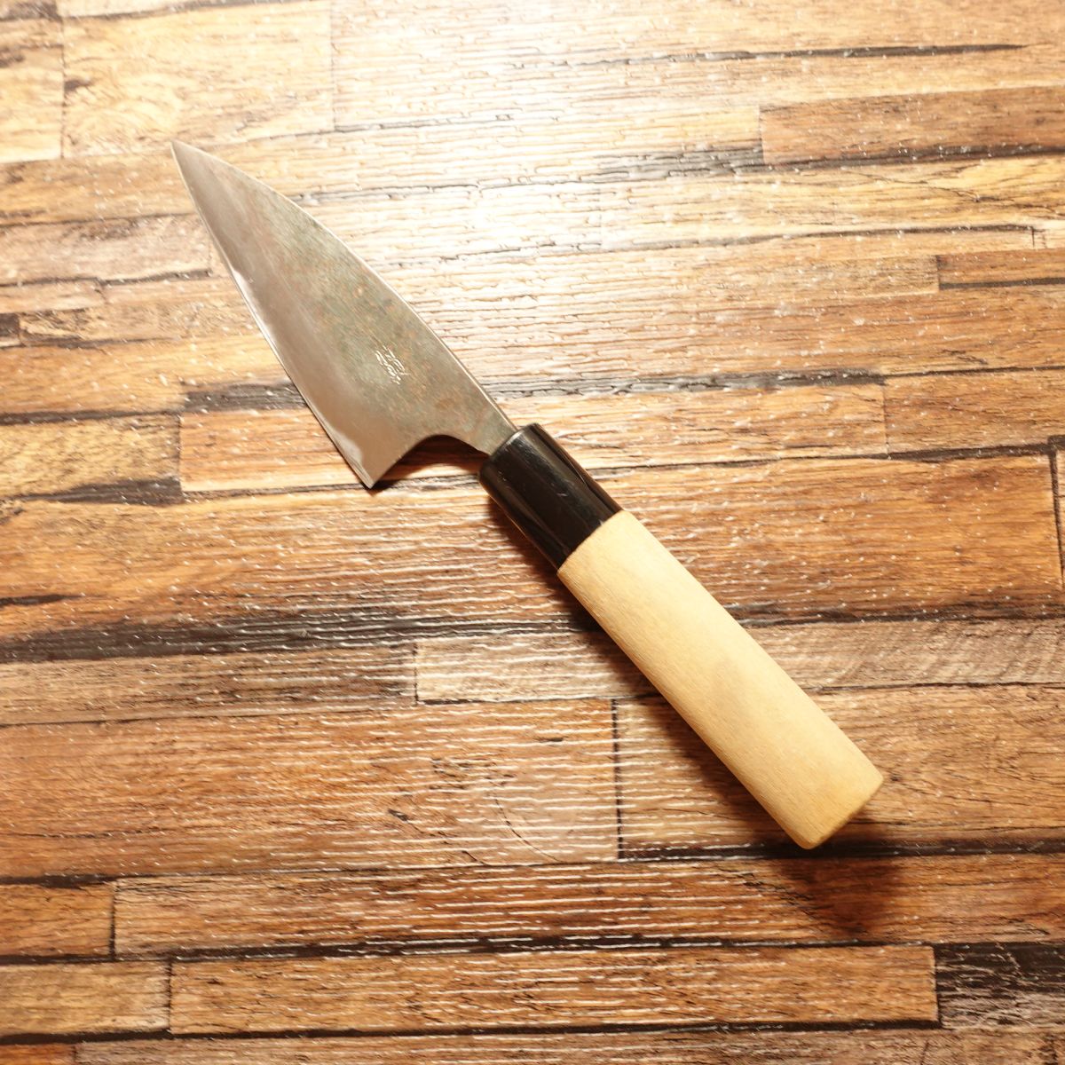 Sakai Masakame Aji-Kiri Knife, Sharpened, Kurouchi, Double-Edged, Tokusei, 105mm