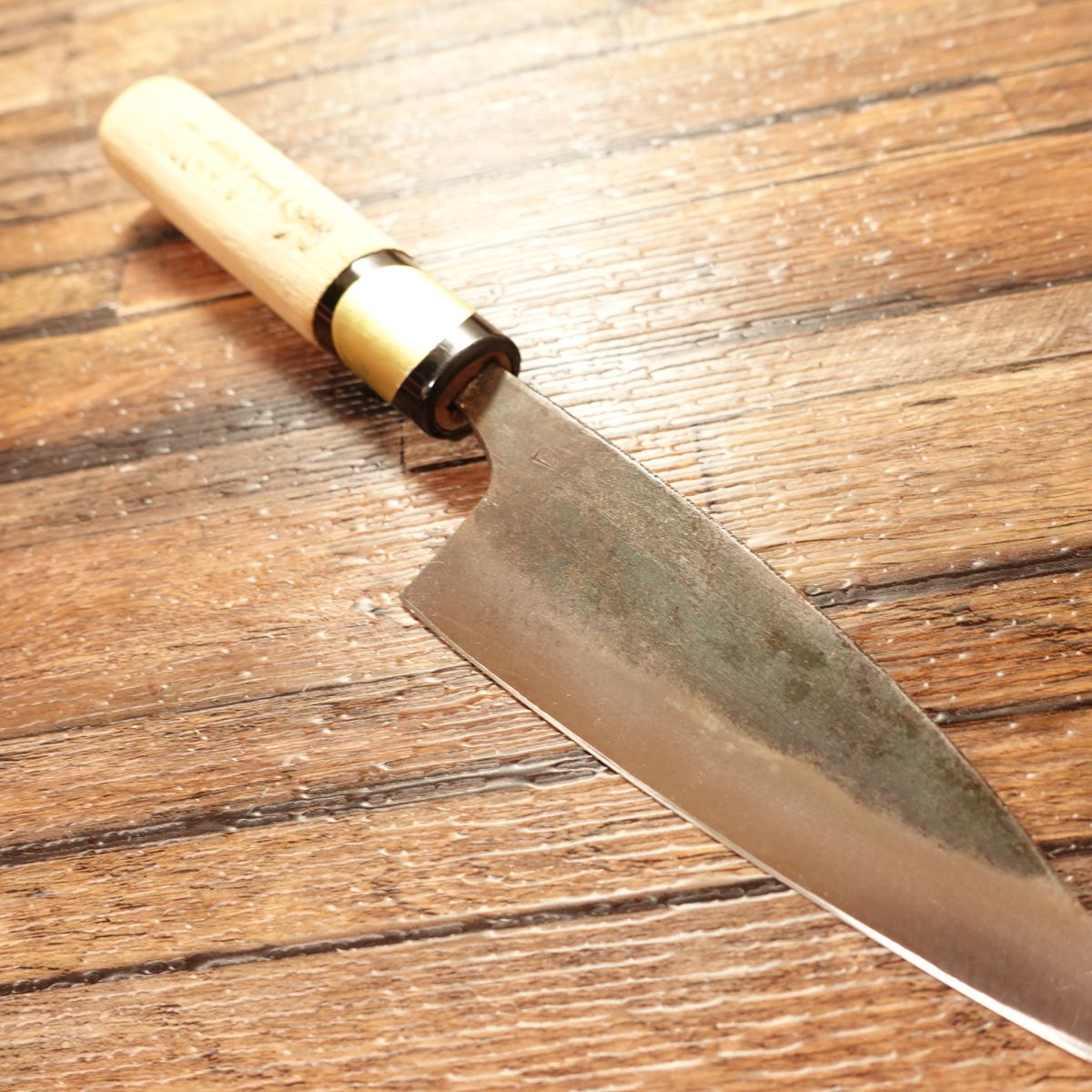 Sakai Masakame Aji-Kiri Knife, Sharpened, Kurouchi, Double-Edged, Tokusei, 105mm