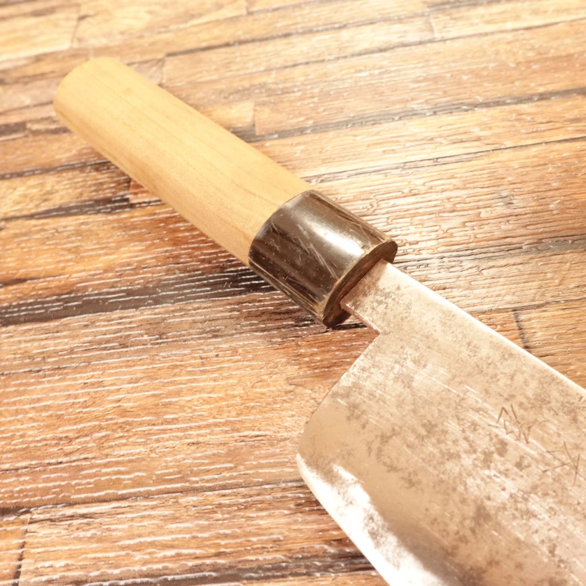 Izutsuki KIYA Nakiri Knife, Sharpened, Water Buffalo Handle, Yasuki Aogami Steel, Kurouchi Finish, 160mm