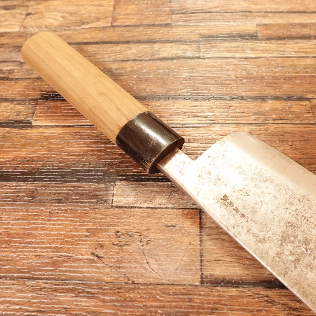 Izutsuki KIYA Nakiri Knife, Sharpened, Water Buffalo Handle, Yasuki Aogami Steel, Kurouchi Finish, 160mm