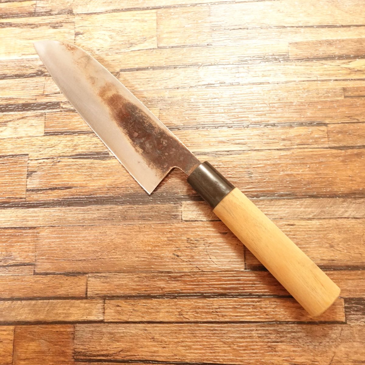 Echigo Ittetsu Santoku Knife, Sharpened, Kurouchi, Aogami Steel, Yasuki Steel, Excellent Condition, 170mm