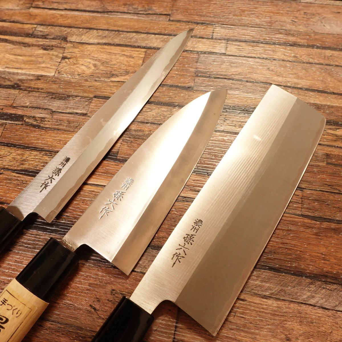 Noshu Magoroku Knife Set (3-Piece), Sharpened, Nakiri / Yanagiba / Deba, Hagane Steel, Unused, Wooden Box