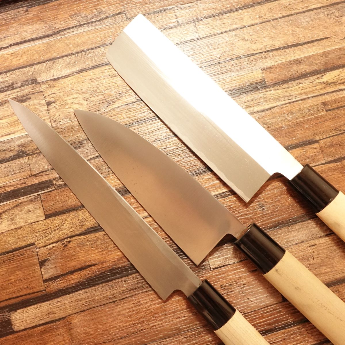 Noshu Magoroku Knife Set (3-Piece), Sharpened, Nakiri / Yanagiba / Deba, Hagane Steel, Unused, Wooden Box