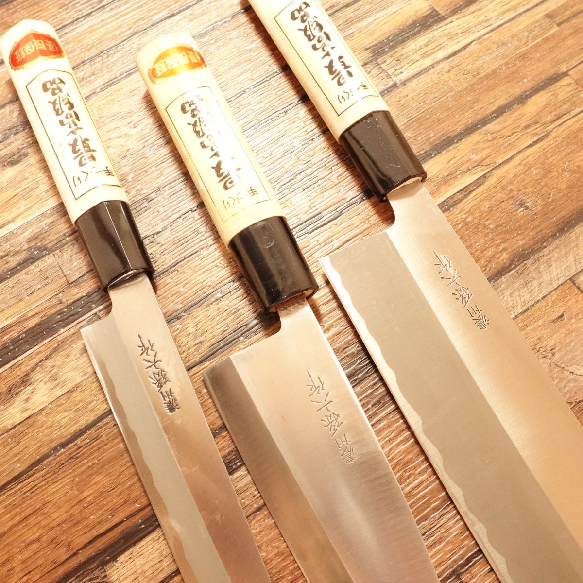 Noshu Magoroku Knife Set (3-Piece), Sharpened, Nakiri / Yanagiba / Deba, Hagane Steel, Unused, Wooden Box