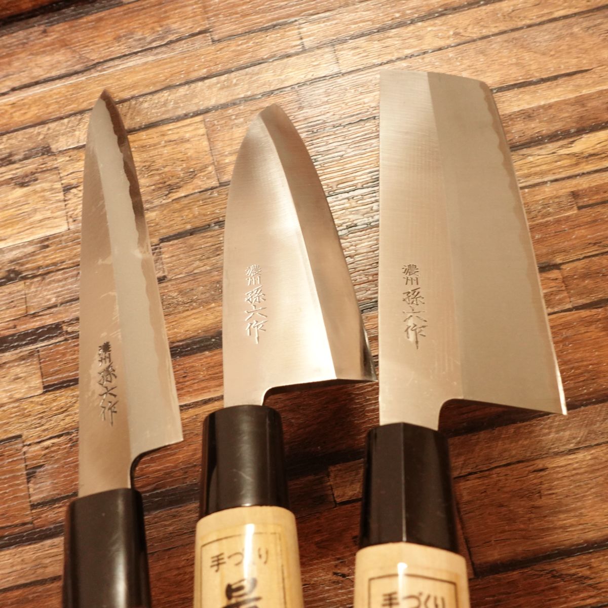 Noshu Magoroku Knife Set (3-Piece), Sharpened, Nakiri / Yanagiba / Deba, Hagane Steel, Unused, Wooden Box