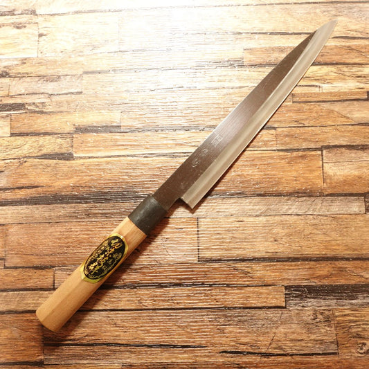 Yushun Yanagiba Knife, Sharpened, Double-Edged, Kurouchi, Tokusen, Slim, Nearly Unused Stored, 220mm