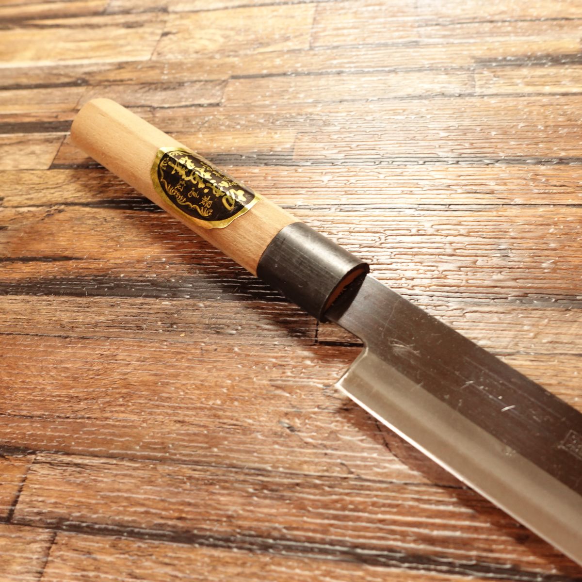 Yushun Yanagiba Knife, Sharpened, Double-Edged, Kurouchi, Tokusen, Slim, Nearly Unused Stored, 220mm