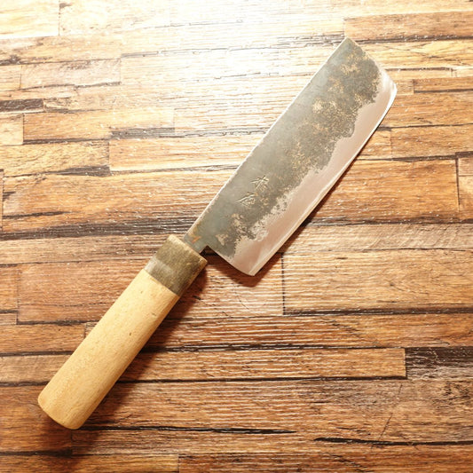 Kiya Nakiri Knife, Sharpened, Water Buffalo Handle, Kurouchi, Minimal Signs of Use, 145mm