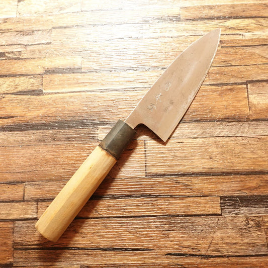 Kiya Yoshihisa Deba Knife, Sharpened, Hyotan Logo, Minor Spine Scratch, 135mm