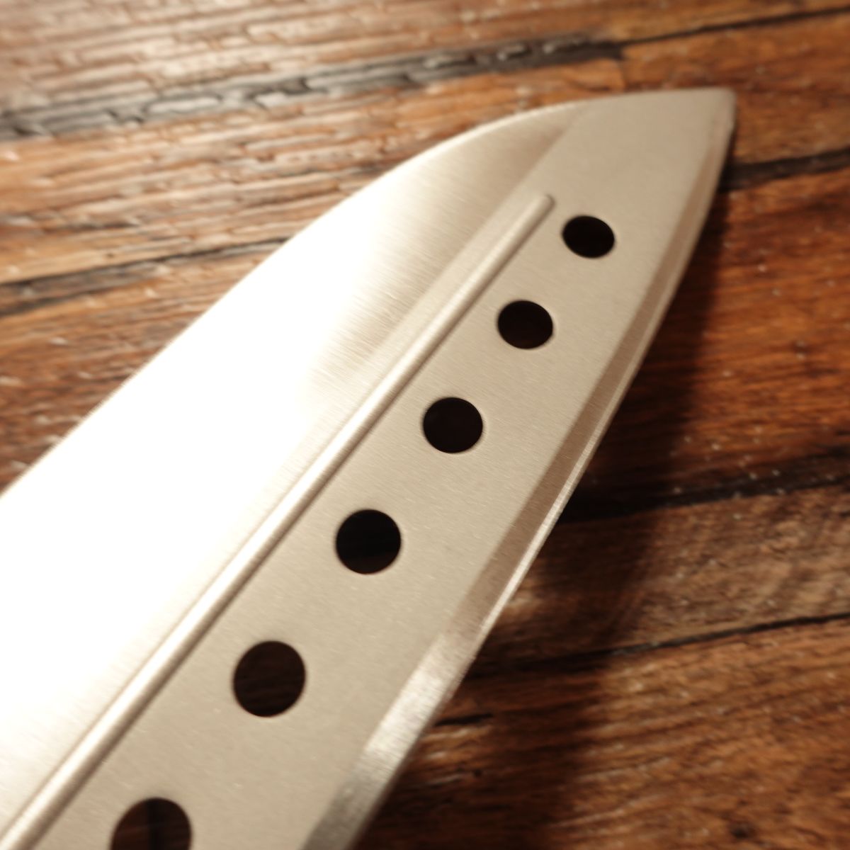 Seki Munekage Wa-Santoku Knife, Sharpened, Stainless, Perforated, Minimal Signs of Use, 170mm