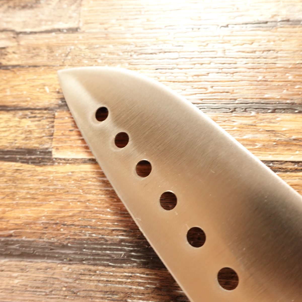 Seki Munekage Wa-Santoku Knife, Sharpened, Stainless, Perforated, Minimal Signs of Use, 170mm