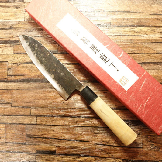 Matsunaga Santoku Knife, Sharpened, Kurouchi Finish, All-Purpose Knife, Aogami Steel Core, Boxed, Minimal Use, 165mm