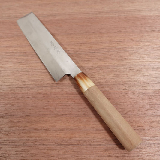 Minamoto Takafusa Usuba Knife, Sharpened, Left-Handed, White Water Buffalo Handle, Single Bevel, 180mm