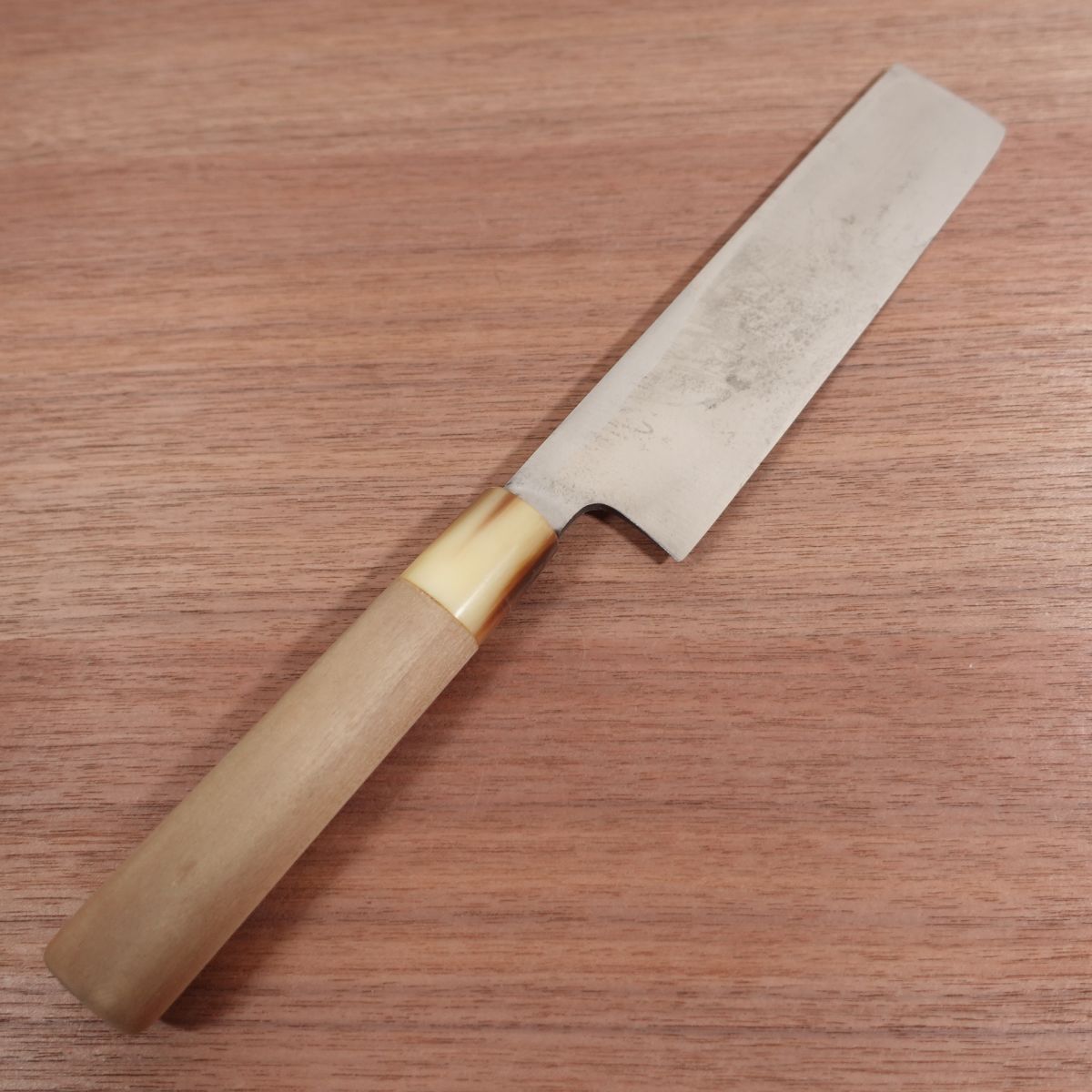 Minamoto Takafusa Usuba Knife, Sharpened, Left-Handed, White Water Buffalo Handle, Single Bevel, 180mm