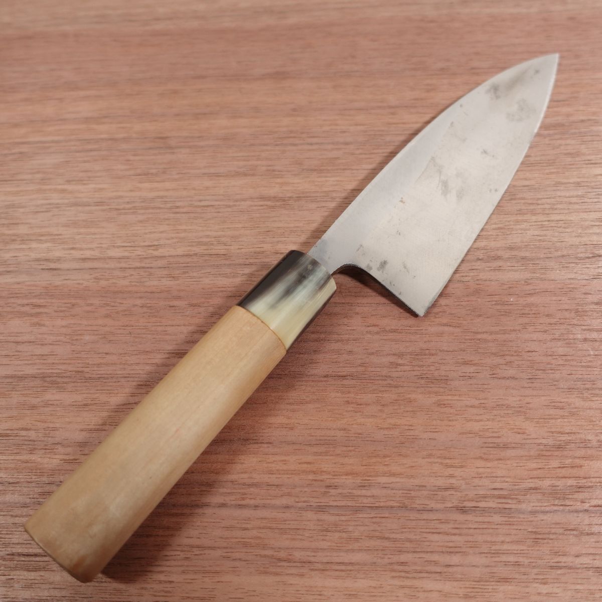 Minamoto Takafusa Deba Knife, Sharpened, Left-Handed, Water Buffalo Handle, Single Bevel, 155mm