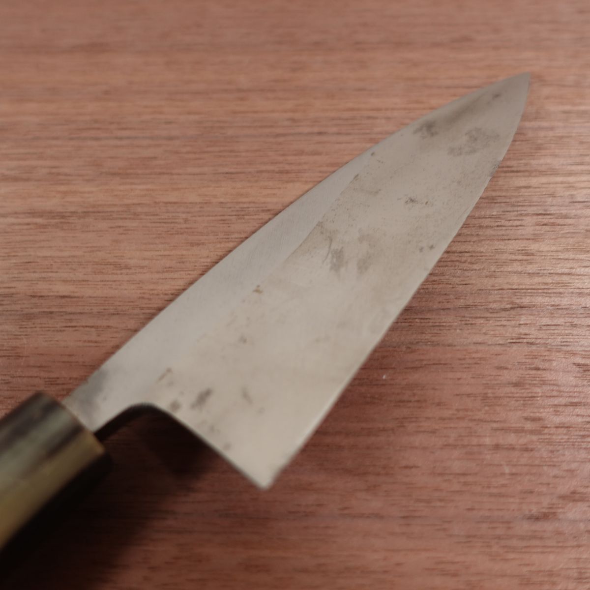 Minamoto Takafusa Deba Knife, Sharpened, Left-Handed, Water Buffalo Handle, Single Bevel, 155mm