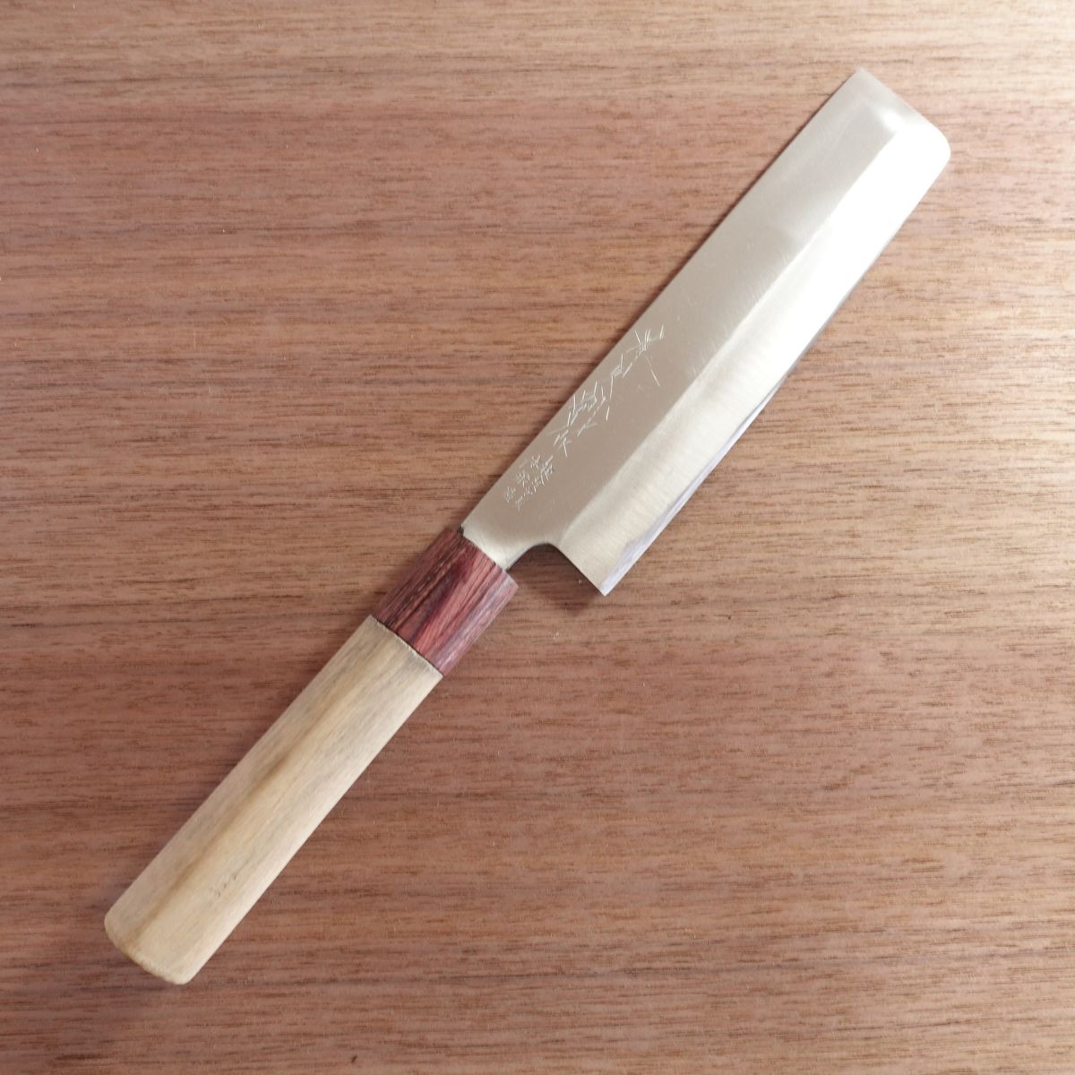 Composite Stainless Steel Forged Usuba Knife, Sharpened, Custom Work, Red Ferrule, 180mm