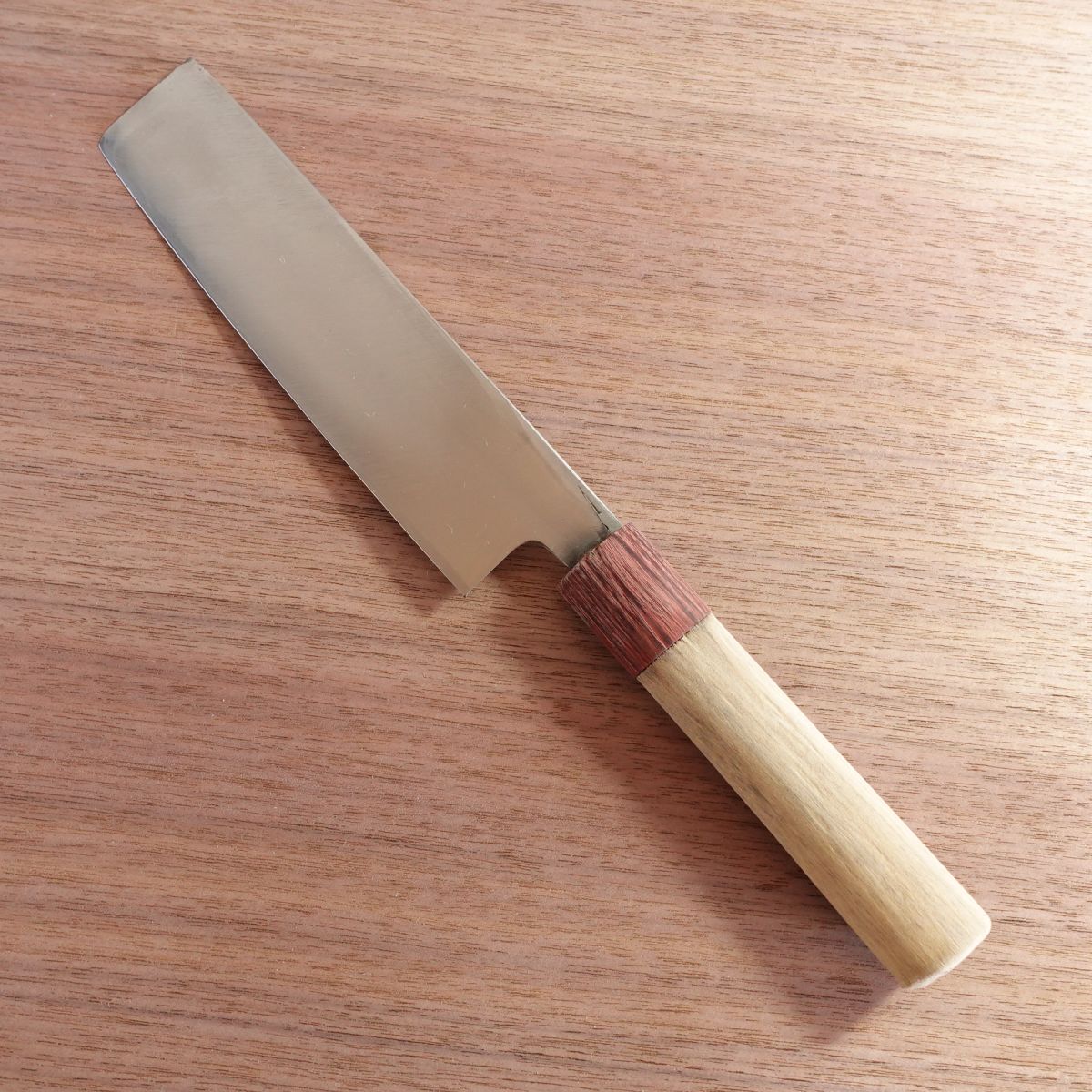 Composite Stainless Steel Forged Usuba Knife, Sharpened, Custom Work, Red Ferrule, 180mm