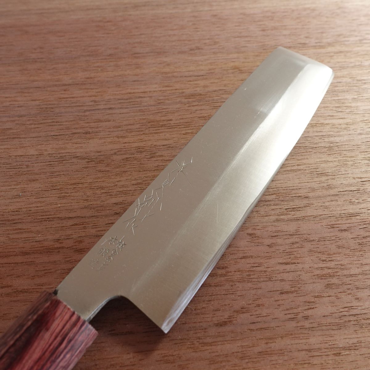 Composite Stainless Steel Forged Usuba Knife, Sharpened, Custom Work, Red Ferrule, 180mm