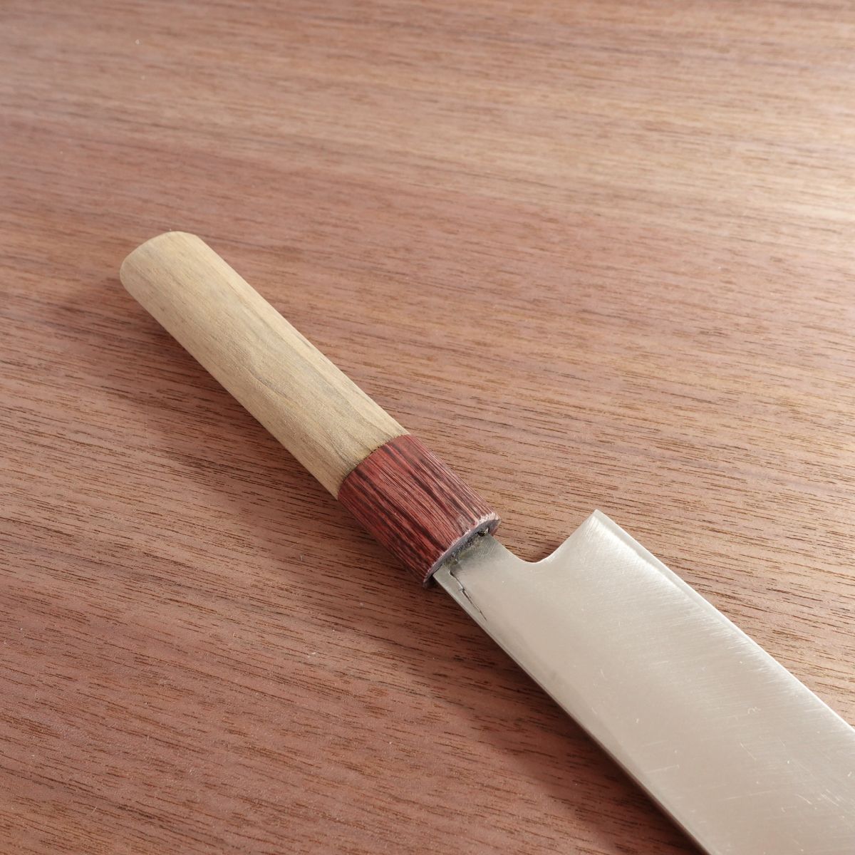 Composite Stainless Steel Forged Usuba Knife, Sharpened, Custom Work, Red Ferrule, 180mm