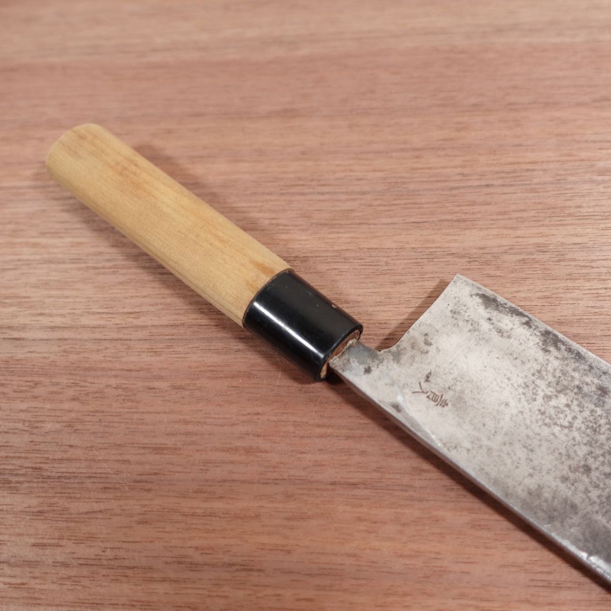 Aoiri Nakiri Knife, Sharpened, Handmade, Double Bevel, Carbon Steel, Tosa Blue Steel, 170mm