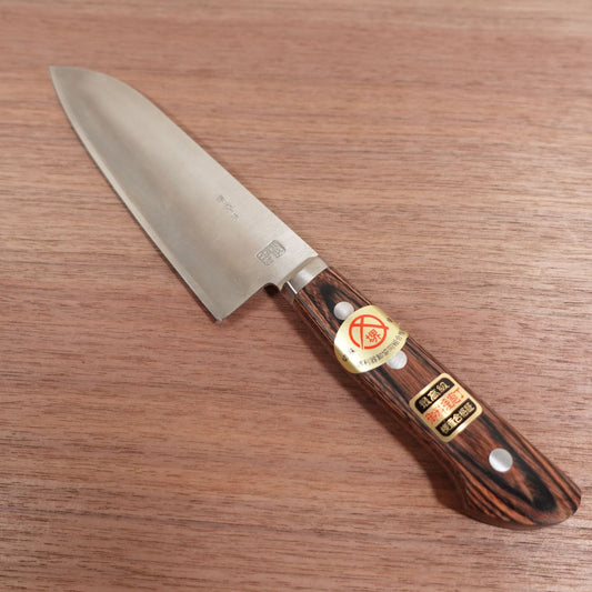 Sakai Akimasa Santoku Knife, Sharpened, All-Purpose Knife, Stainless Steel, Gold, Hon-Warikomi, Unused Stored Item, 165mm