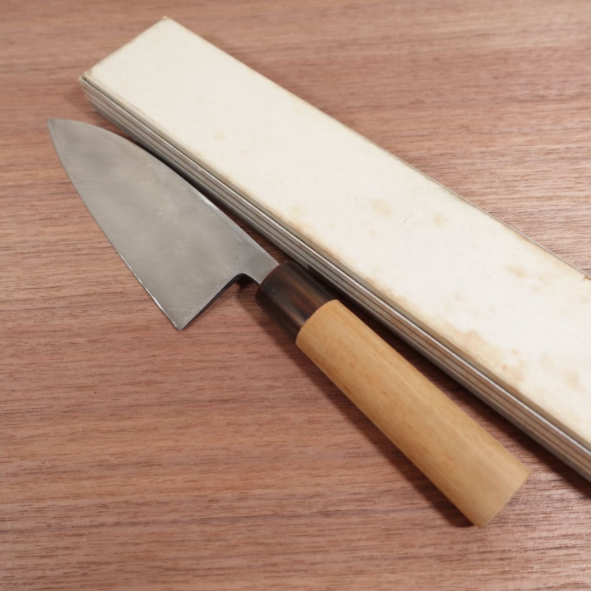 Mizuta Kunimitsu Deba Knife, Sharpened, Made by Mizuta Kunimitsu, Water Buffalo Handle, Handmade, Boxed, 150mm