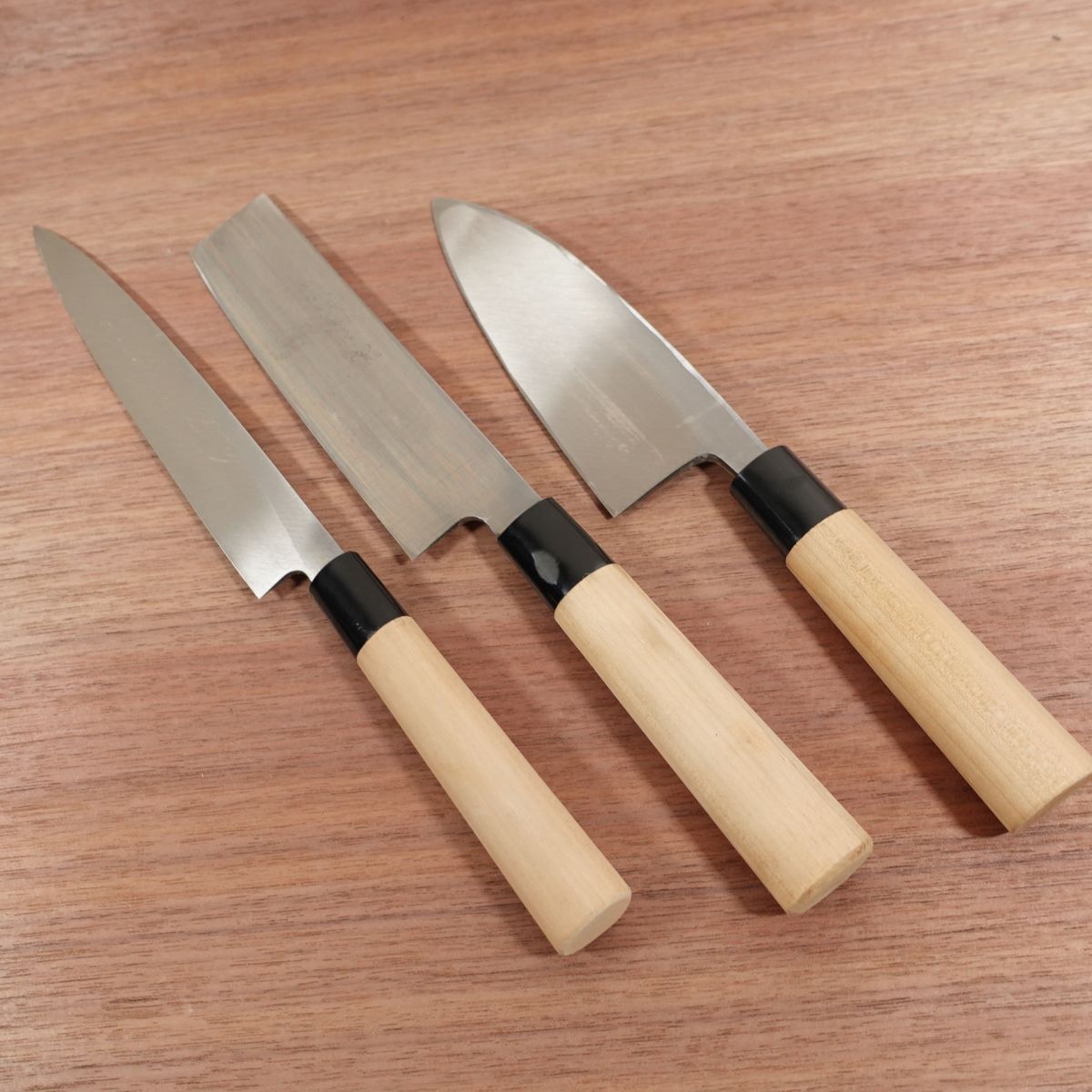 Sakai Tadazane Knife Set, Deba Knife, Usuba Knife, Yanagiba Knife, Carbon Steel, Single Bevel, Unused Stored Item, Boxed, Commemorative Engraving