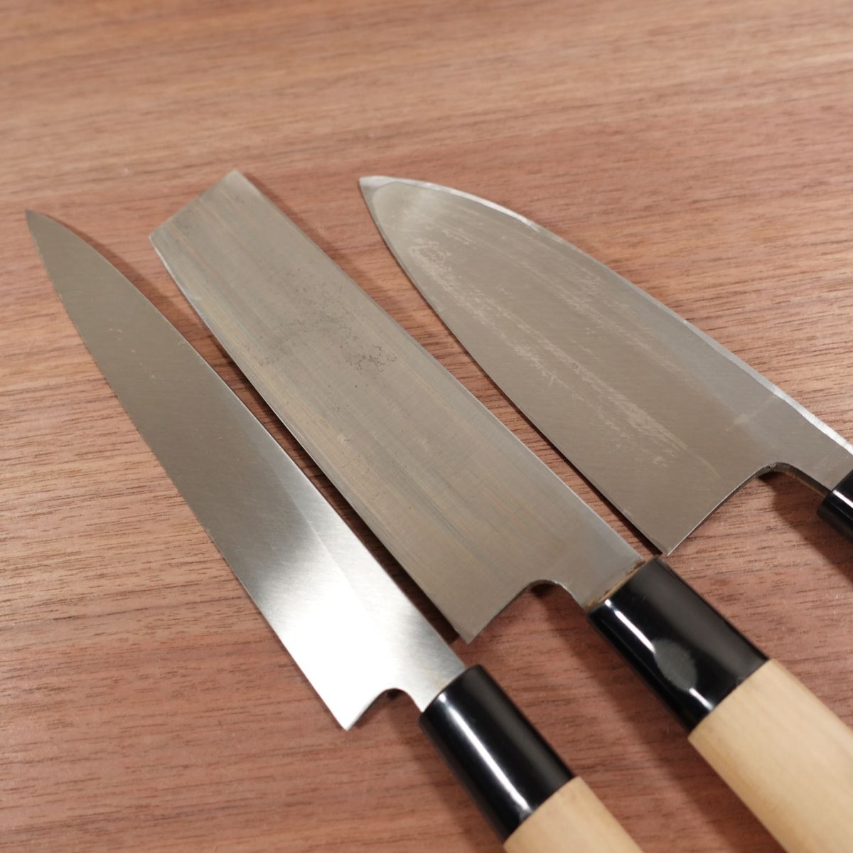 Sakai Tadazane Knife Set, Deba Knife, Usuba Knife, Yanagiba Knife, Carbon Steel, Single Bevel, Unused Stored Item, Boxed, Commemorative Engraving