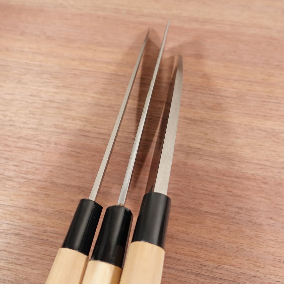 Sakai Tadazane Knife Set, Deba Knife, Usuba Knife, Yanagiba Knife, Carbon Steel, Single Bevel, Unused Stored Item, Boxed, Commemorative Engraving