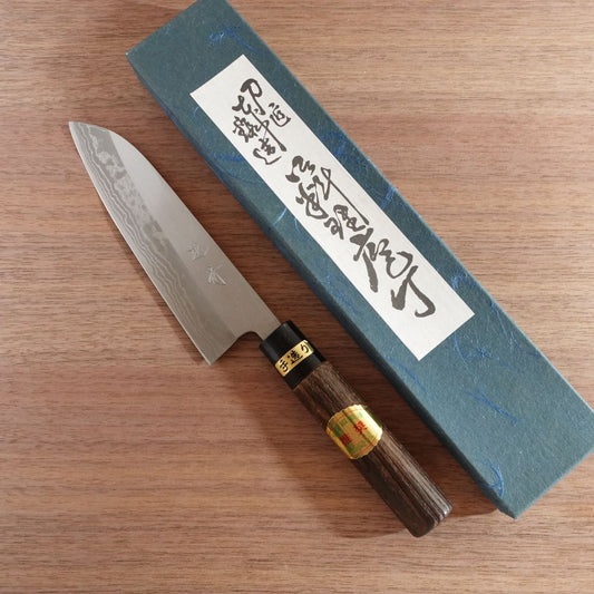 Echizen Wa-Santoku Knife, Sharpened, Damascus, All-Purpose Knife, Unused Stored Item, Boxed, 175mm