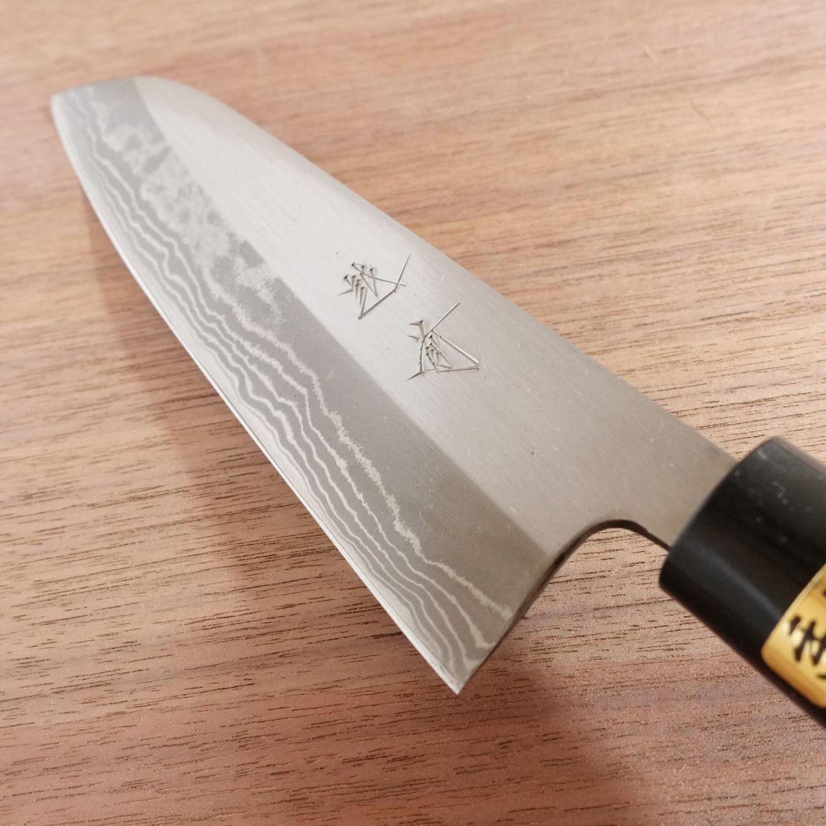 Echizen Wa-Santoku Knife, Sharpened, Damascus, All-Purpose Knife, Unused Stored Item, Boxed, 175mm