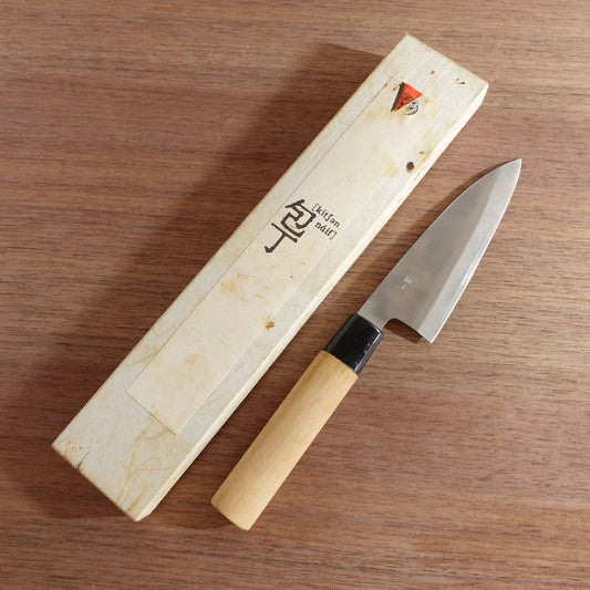 Sakai Kanetoyo Aji-Kiri Knife, Sharpened, Ko-Deba, Horse Mackerel Knife, Nearly Unused, Boxed, 115mm