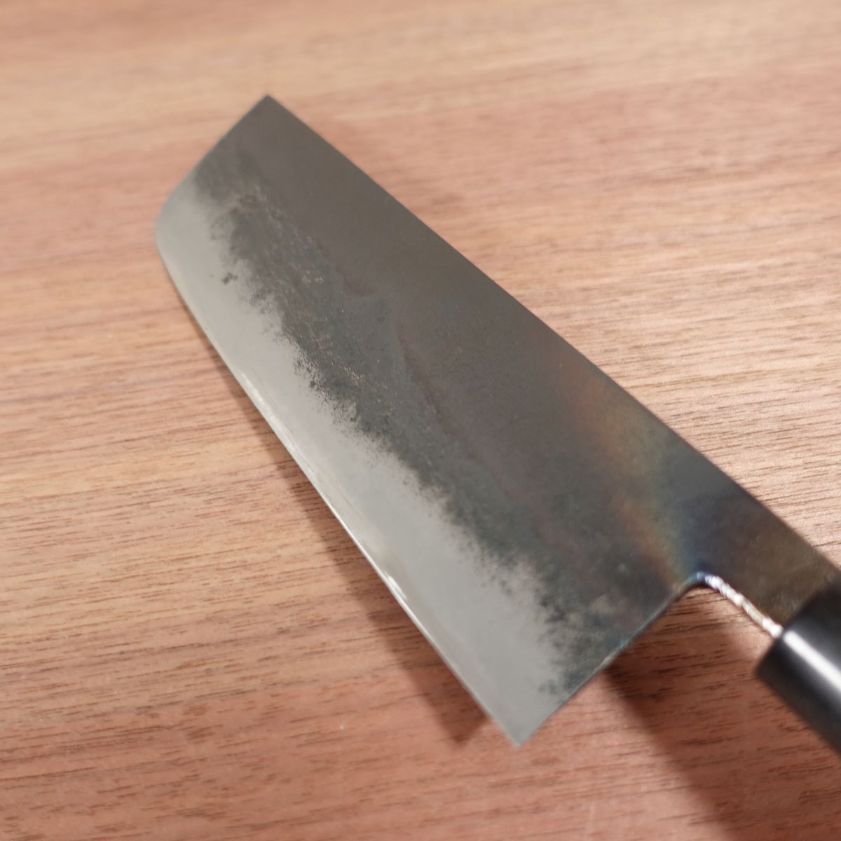 Sakuhiro Nakiri Knife, Sharpened, Kurouchi Finish, Water Buffalo Handle, Hand-Forged, Boxed, Unused Stored Item, 165mm