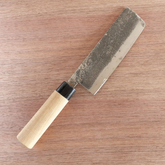 Seki Magoroku Nakiri Knife, Sharpened, Kinju, Kurouchi Nashiji Finish, Shirogami Steel, Yasuki Steel, 160mm