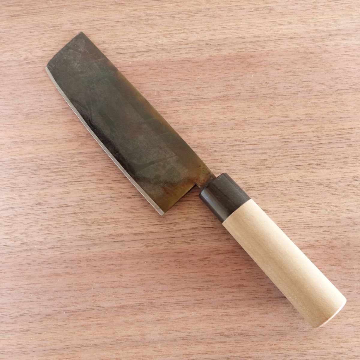 [HYPER REBORN] Suita Okishige Nakiri Knife, Sharpened, Black Oxide Finish, Water Buffalo Handle, Rare Vegetable Knife, 160mm