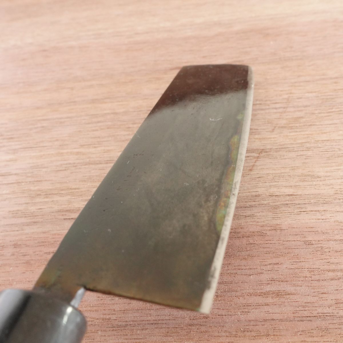 [HYPER REBORN] Suita Okishige Nakiri Knife, Sharpened, Black Oxide Finish, Water Buffalo Handle, Rare Vegetable Knife, 160mm