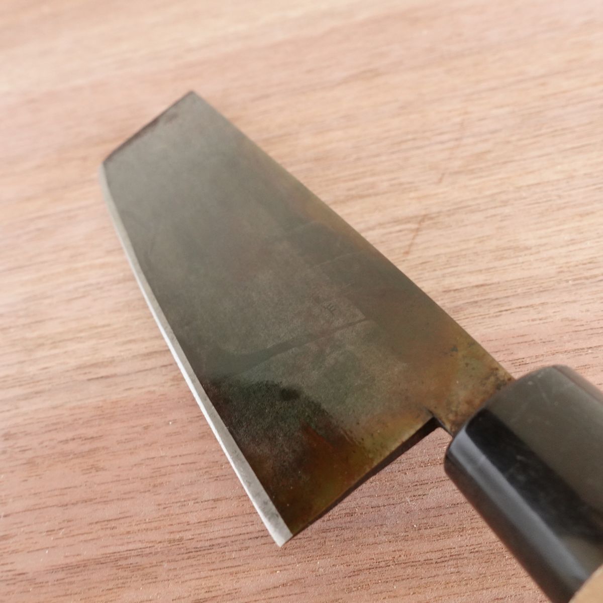 [HYPER REBORN] Suita Okishige Nakiri Knife, Sharpened, Black Oxide Finish, Water Buffalo Handle, Rare Vegetable Knife, 160mm