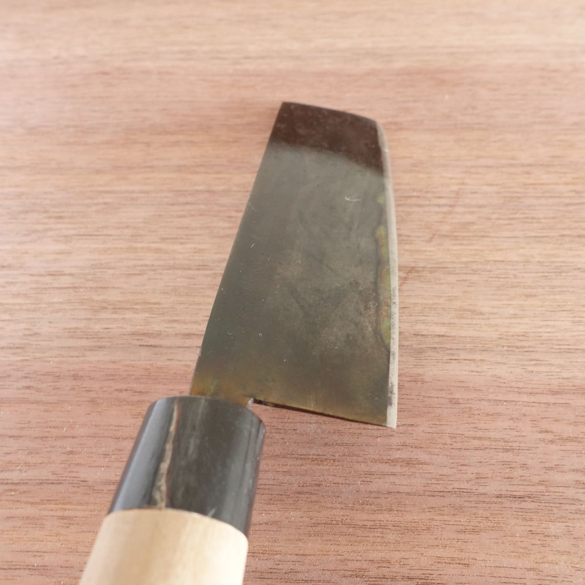 [HYPER REBORN] Suita Okishige Nakiri Knife, Sharpened, Black Oxide Finish, Water Buffalo Handle, Rare Vegetable Knife, 160mm