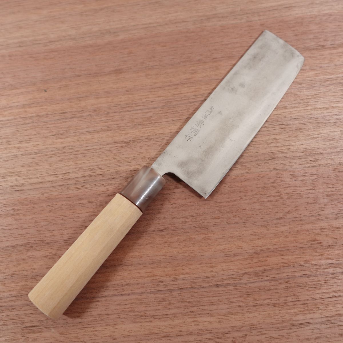 Daimonya Kagetsuna Nakiri Knife, Sharpened, Marble Handle, Carbon Steel, Double Bevel, 160mm
