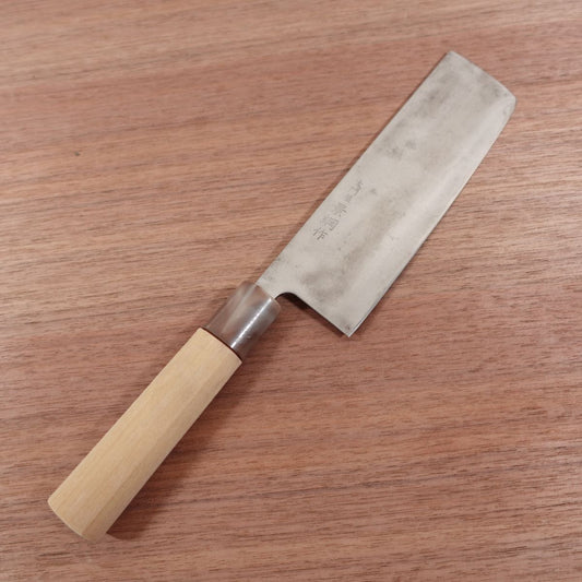 Daimonya Kagetsuna Nakiri Knife, Sharpened, Marble Handle, Carbon Steel, Double Bevel, 160mm