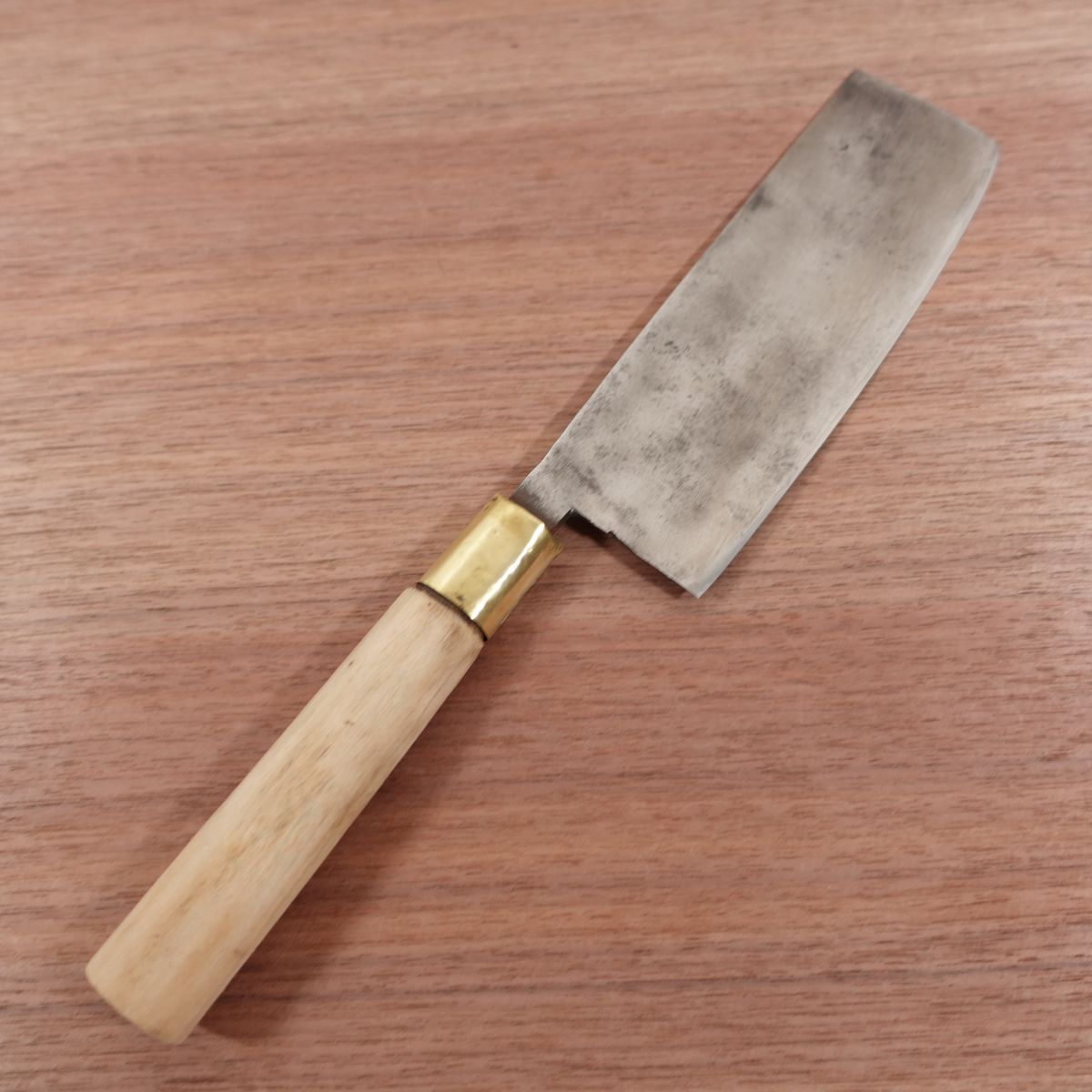 Showa Era Fine Craft Nakiri Knife, Sharpened, Carbon Steel, Nashiji Finish, Retro, Handmade, 165mm