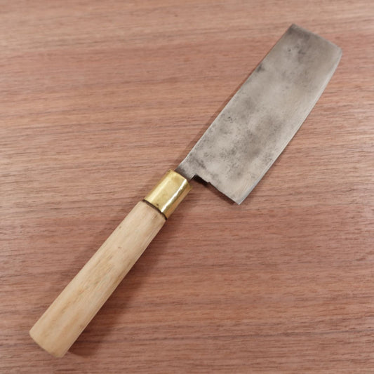 Showa Era Fine Craft Nakiri Knife, Sharpened, Carbon Steel, Nashiji Finish, Retro, Handmade, 165mm