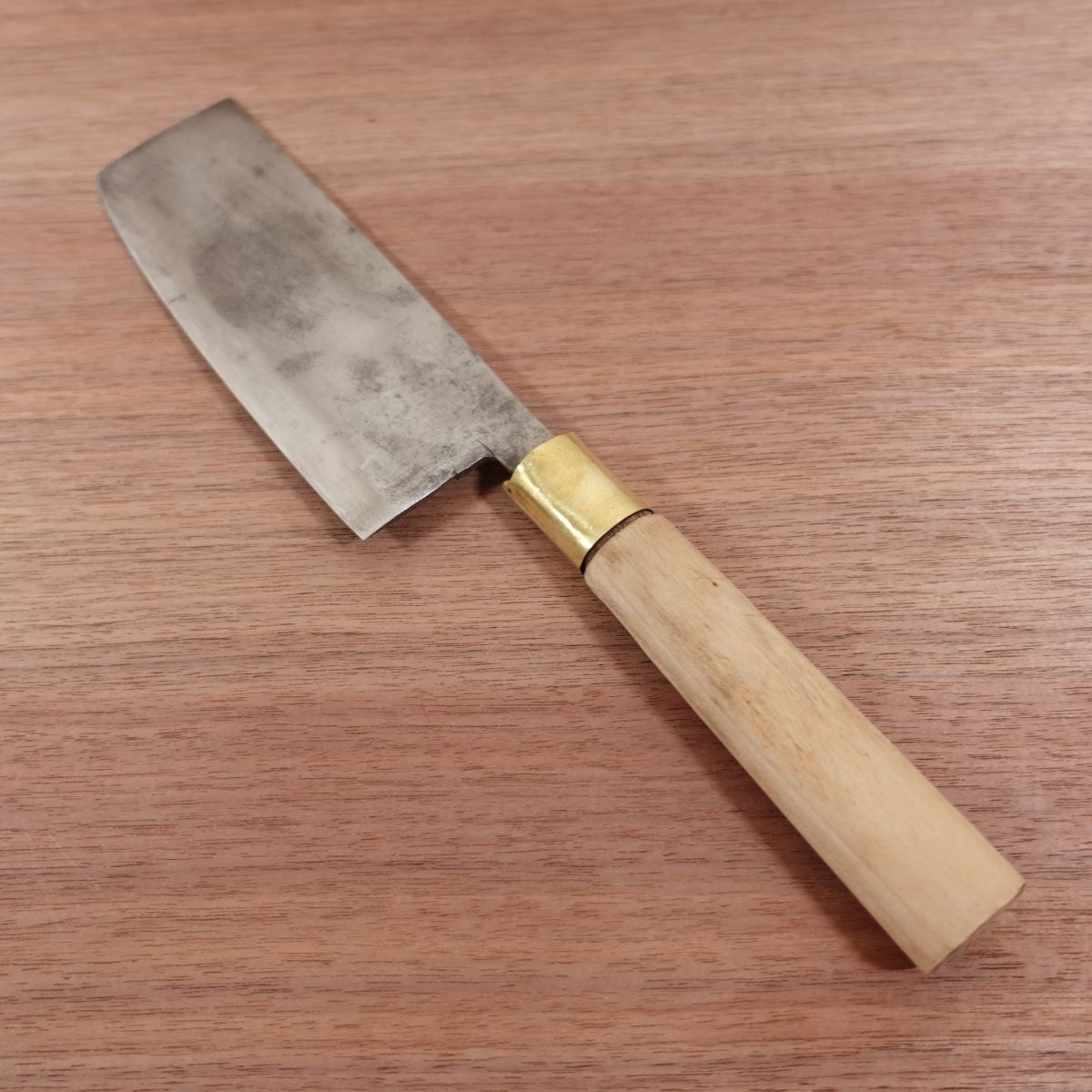 Showa Era Fine Craft Nakiri Knife, Sharpened, Carbon Steel, Nashiji Finish, Retro, Handmade, 165mm