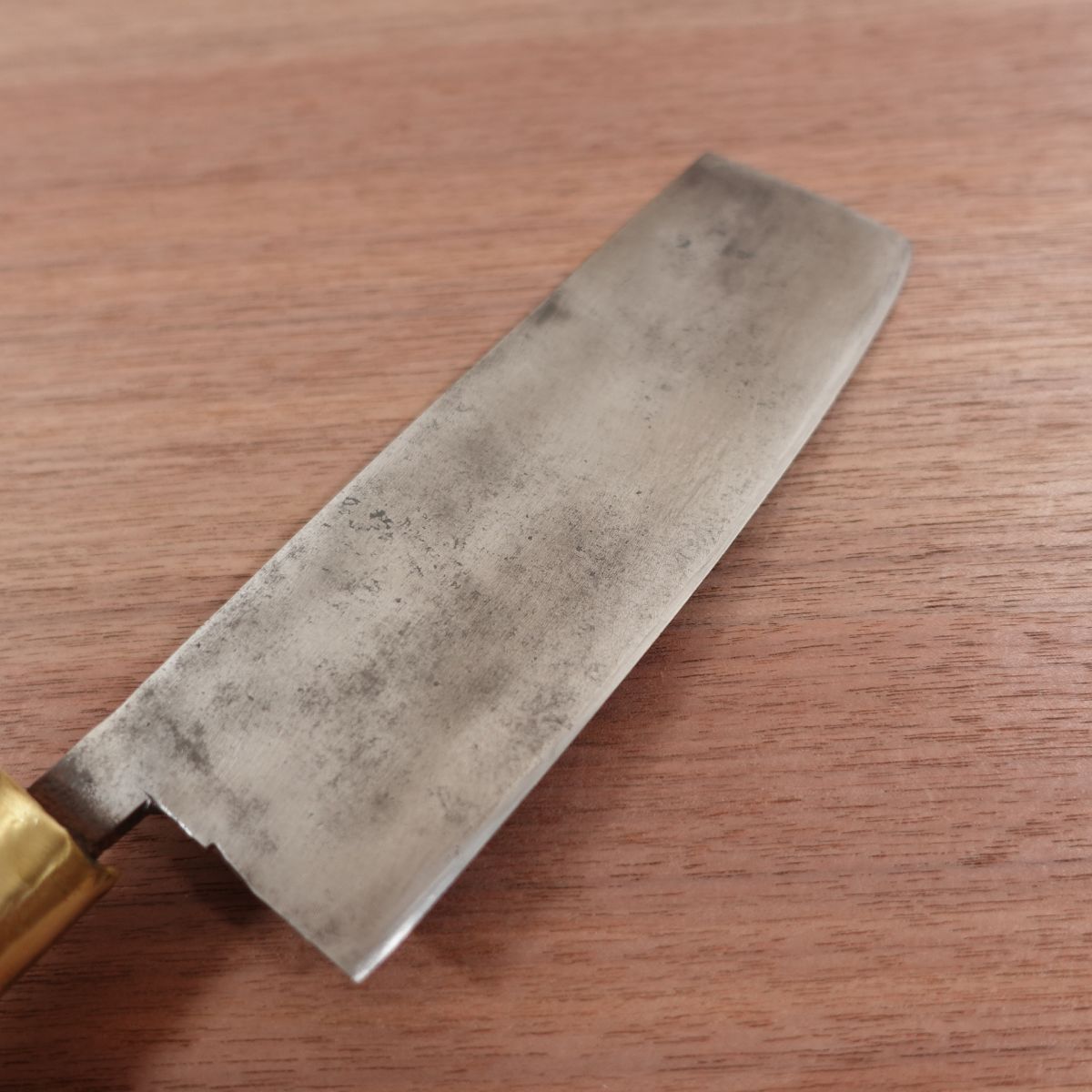 Showa Era Fine Craft Nakiri Knife, Sharpened, Carbon Steel, Nashiji Finish, Retro, Handmade, 165mm