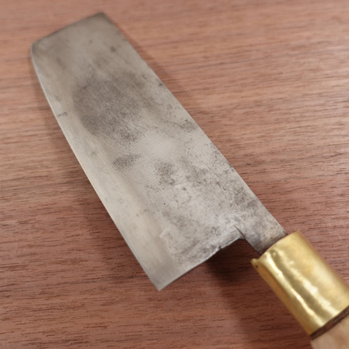 Showa Era Fine Craft Nakiri Knife, Sharpened, Carbon Steel, Nashiji Finish, Retro, Handmade, 165mm