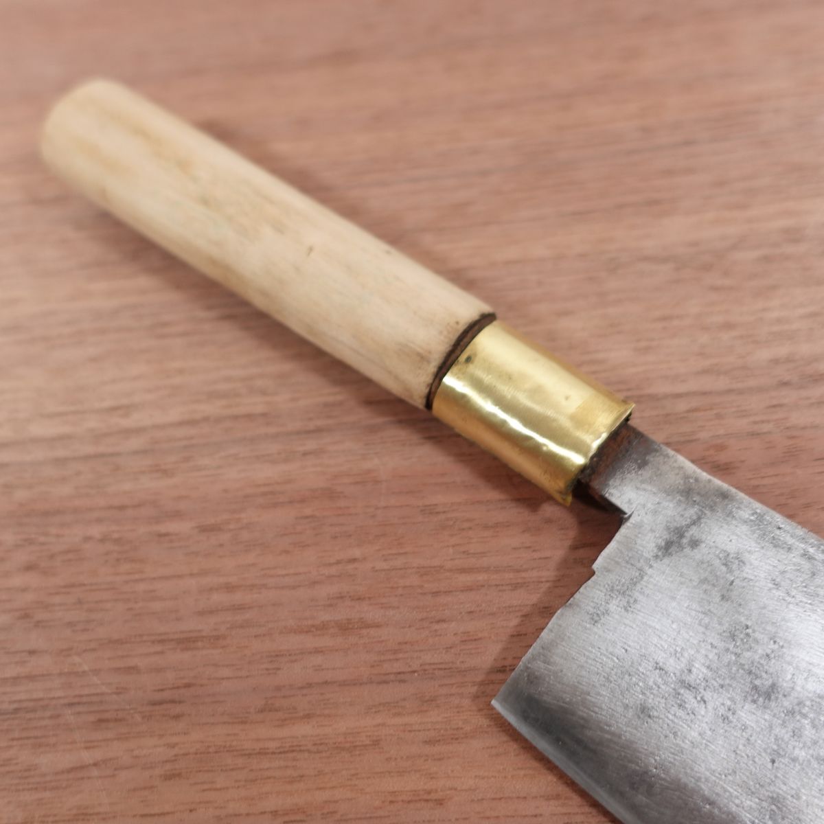 Showa Era Fine Craft Nakiri Knife, Sharpened, Carbon Steel, Nashiji Finish, Retro, Handmade, 165mm