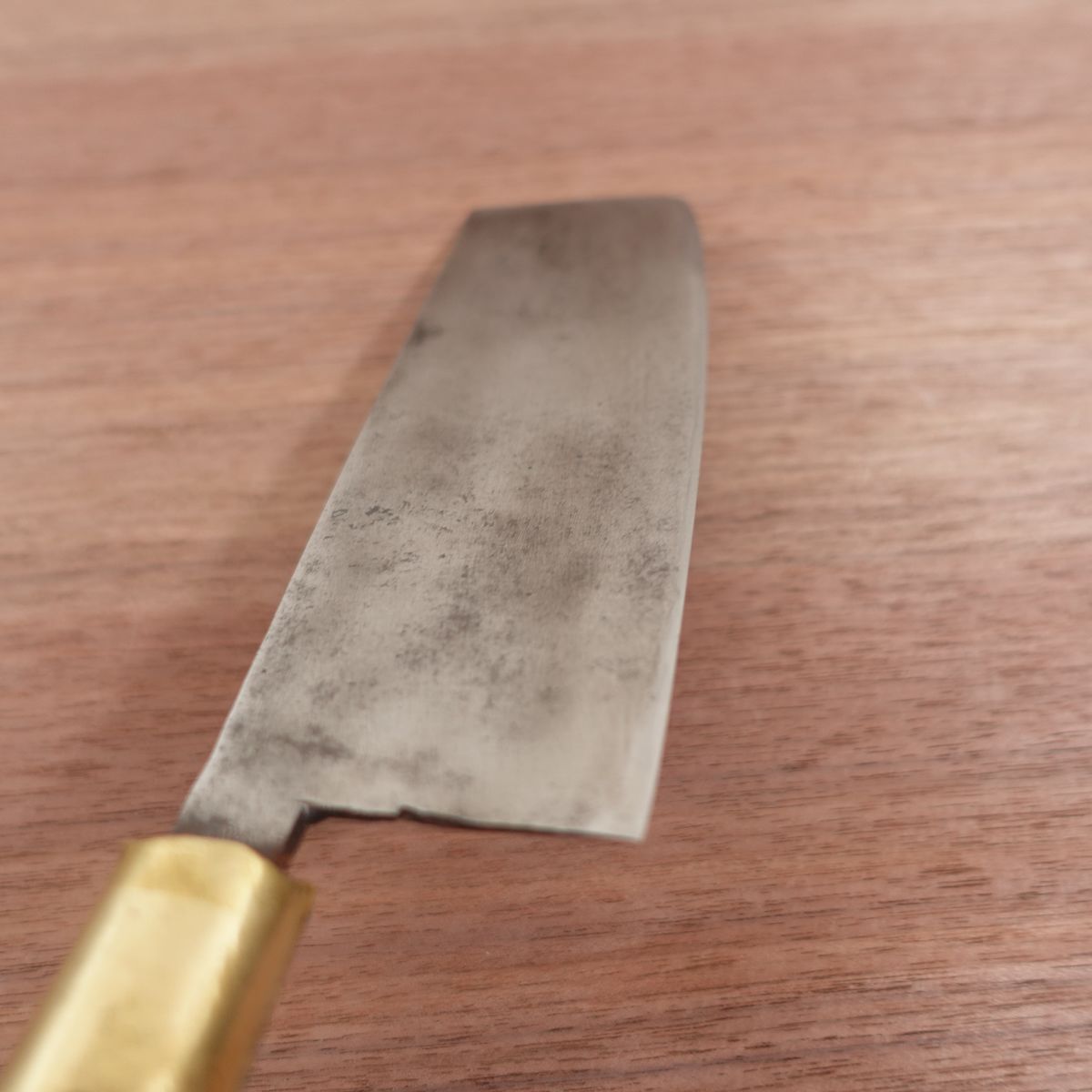 Showa Era Fine Craft Nakiri Knife, Sharpened, Carbon Steel, Nashiji Finish, Retro, Handmade, 165mm